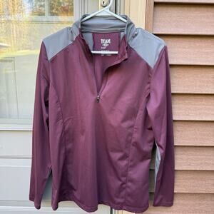Team 365 Womens Medium 3/4 Sleeve 1/4 Zip Pullover Maroon Gray Athletic Top